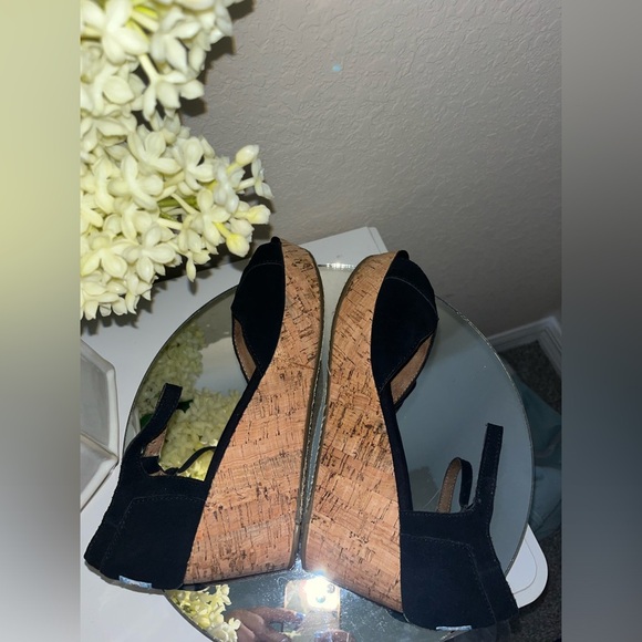 TOMS Black Suede and Cork Wedge Sandals - Picture 12 of 12